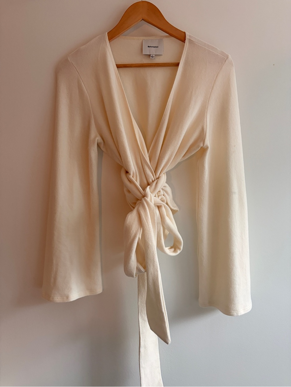 Reformation Cream Tie-Front Wrap Cardigan